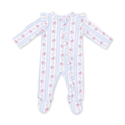 Angel Dear Anna Floral Stripe - 2 Way Ruffle Sleeve Zipper Footie - image 2