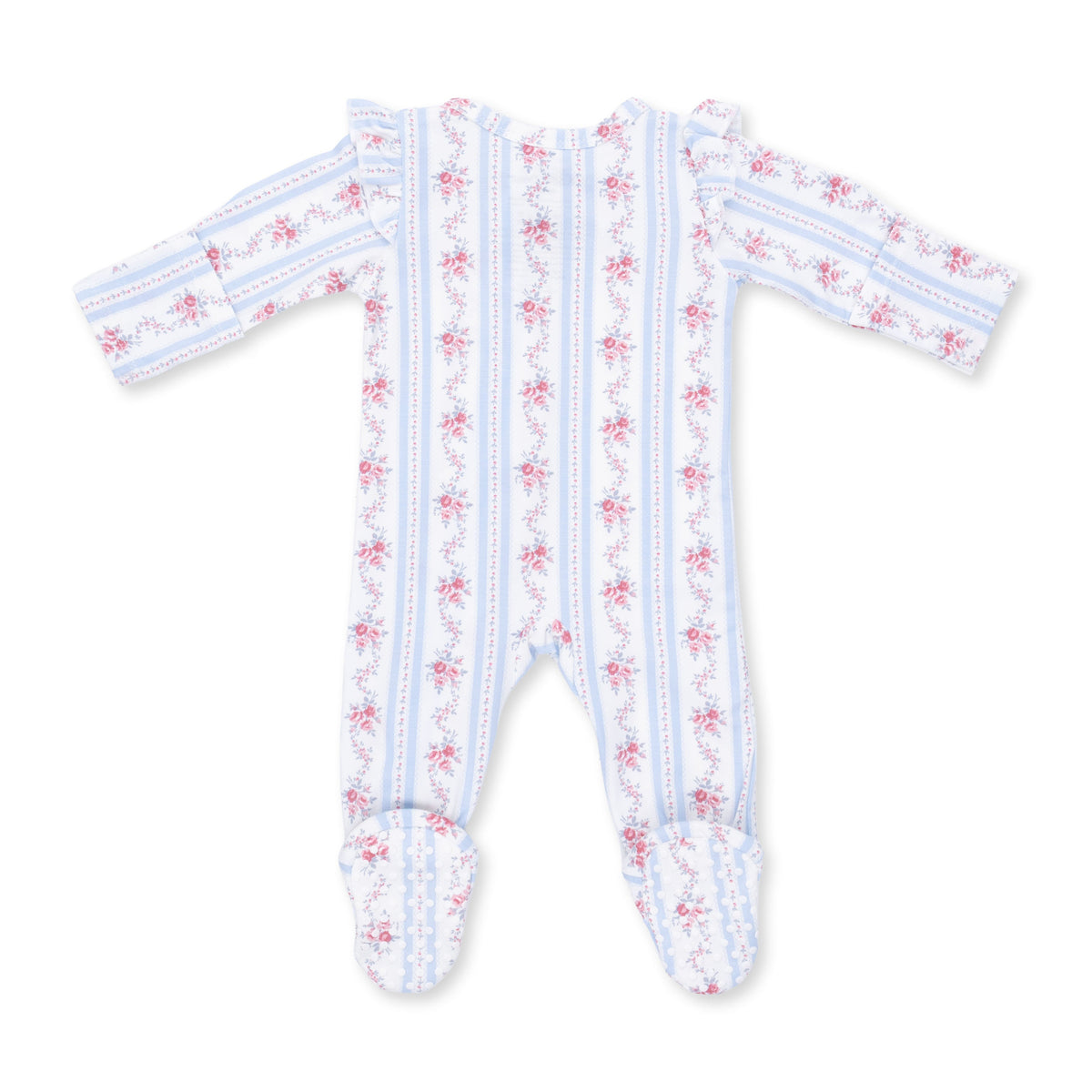 Angel Dear Anna Floral Stripe - 2 Way Ruffle Sleeve Zipper Footie - image 4