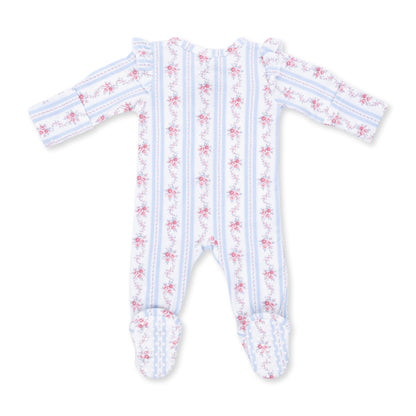 Angel Dear Anna Floral Stripe - 2 Way Ruffle Sleeve Zipper Footie - image 4