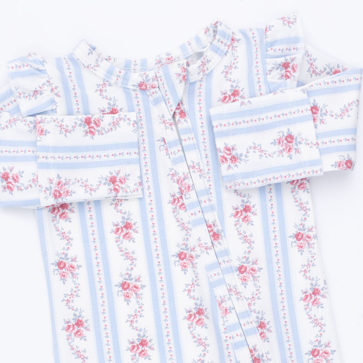 Angel Dear Anna Floral Stripe - 2 Way Ruffle Sleeve Zipper Footie - image 5