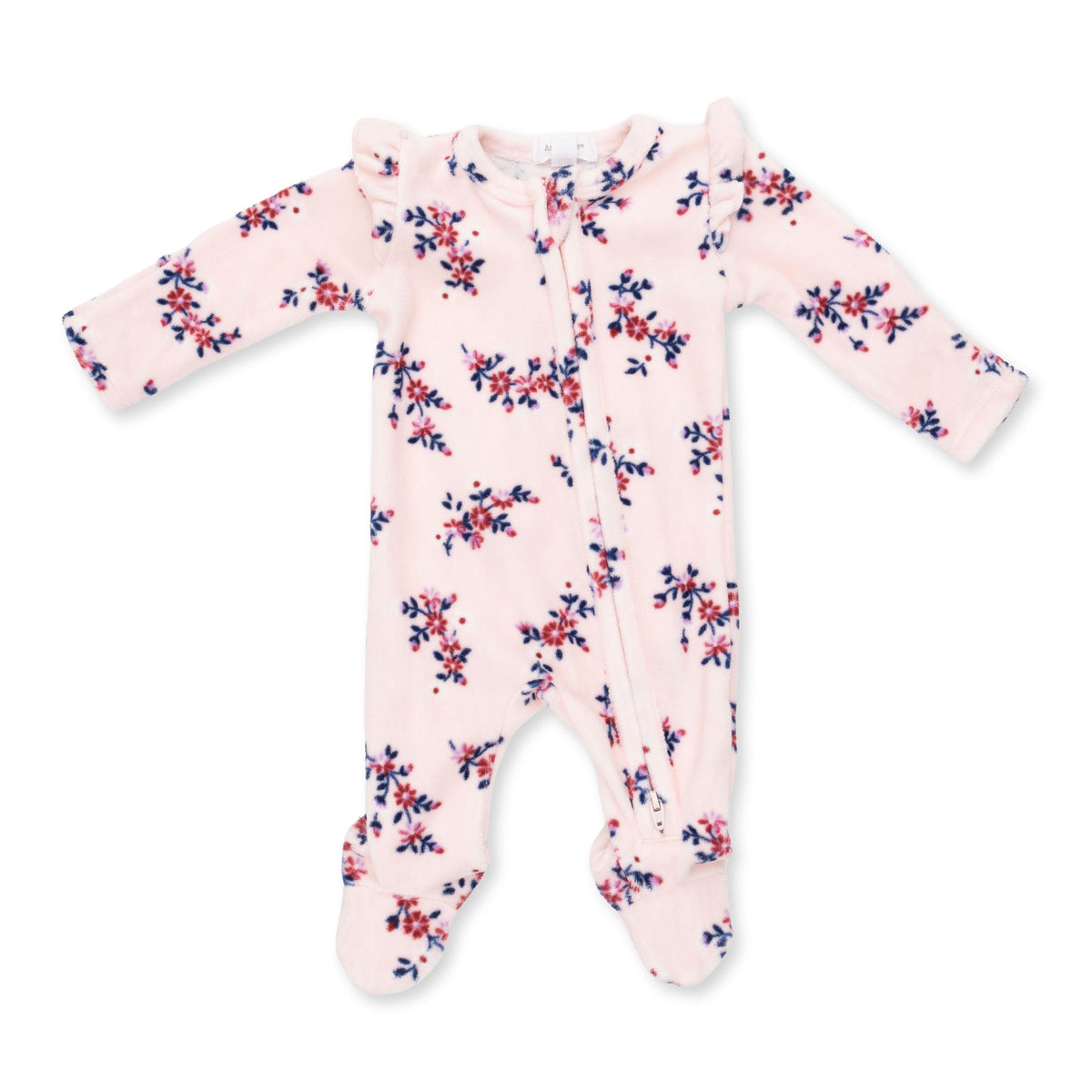 Angel Dear Nora Floral Velour - 2 Way Ruffle Sleeve Zipper Footie