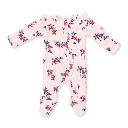Angel Dear Nora Floral Velour - 2 Way Ruffle Sleeve Zipper Footie