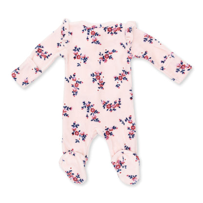 Angel Dear Nora Floral Velour - 2 Way Ruffle Sleeve Zipper Footie - image 2