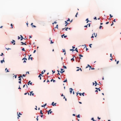 Angel Dear Nora Floral Velour - 2 Way Ruffle Sleeve Zipper Footie - image 3