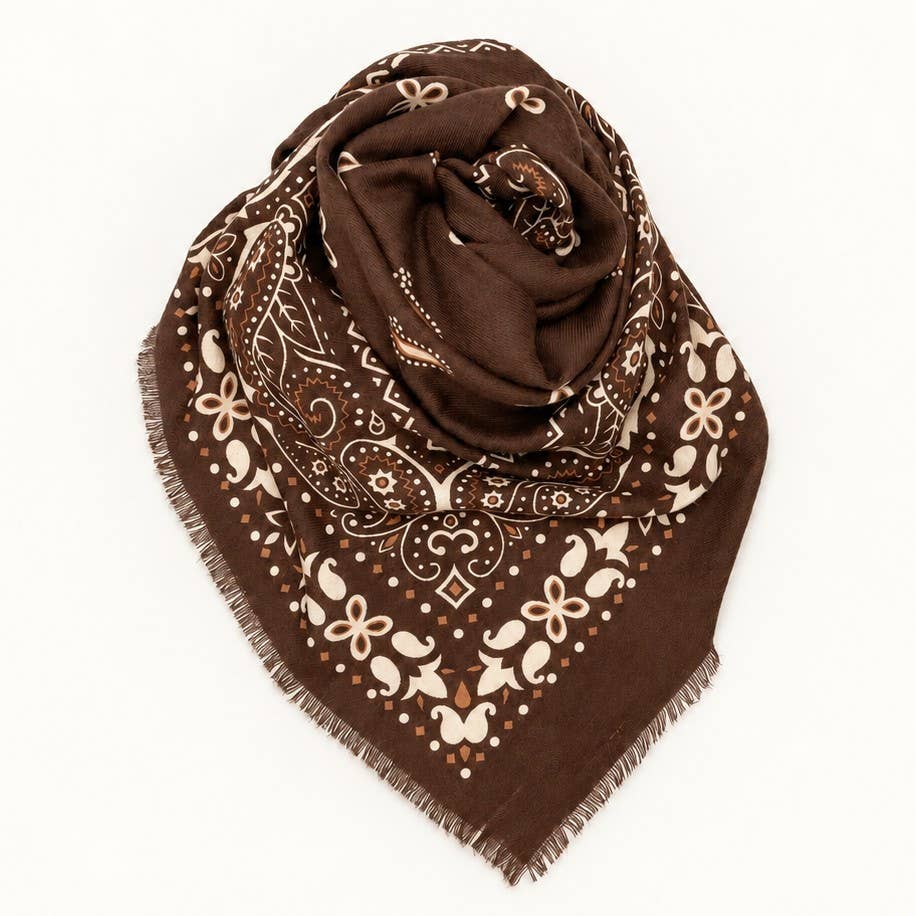 Paisley Print Oversized Square Scarf | Brown