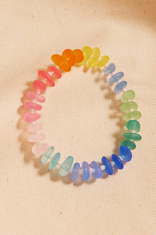 Organic Shaped Faux Seaglass Bead Stretch Bracelet: MUL / ONE