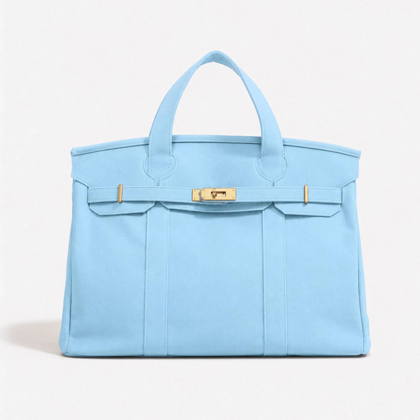Handmade Premium Cotton Canvas Boat Bag Solid Color Sky Blue