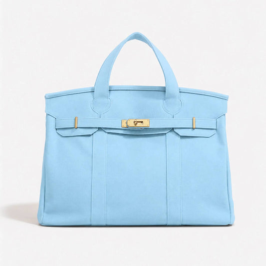 Handmade Premium Cotton Canvas Boat Bag Solid Color Sky Blue
