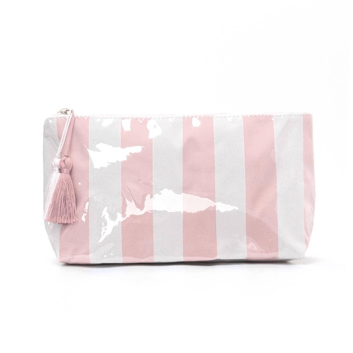 Glossy PVC Colorful Stripe Check Tassel Accent Makeup Bag: C1 / M
