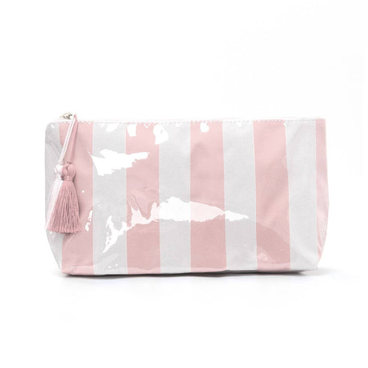 Glossy PVC Colorful Stripe Check Tassel Accent Makeup Bag: C1 / M