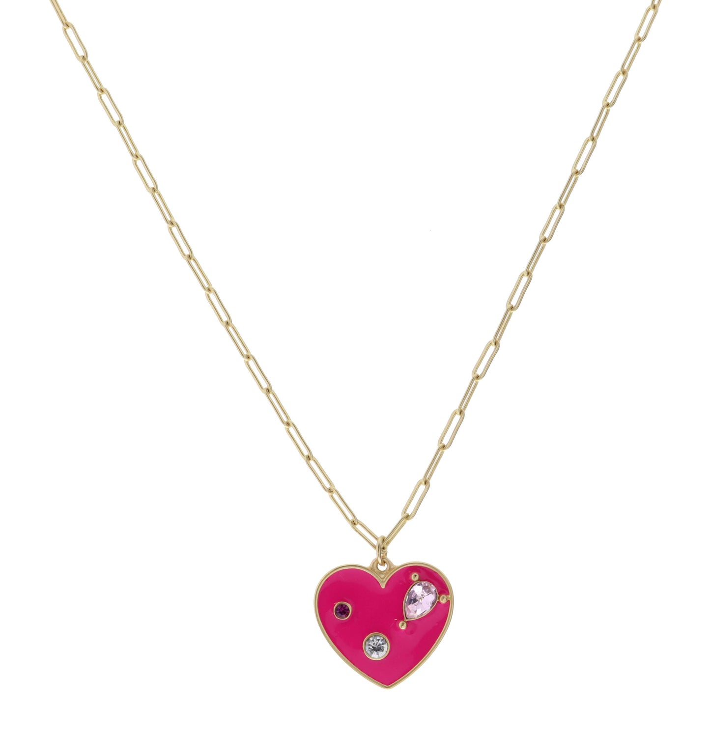 Kids 14" Hot Pink Heart with Multi Crystals Necklace