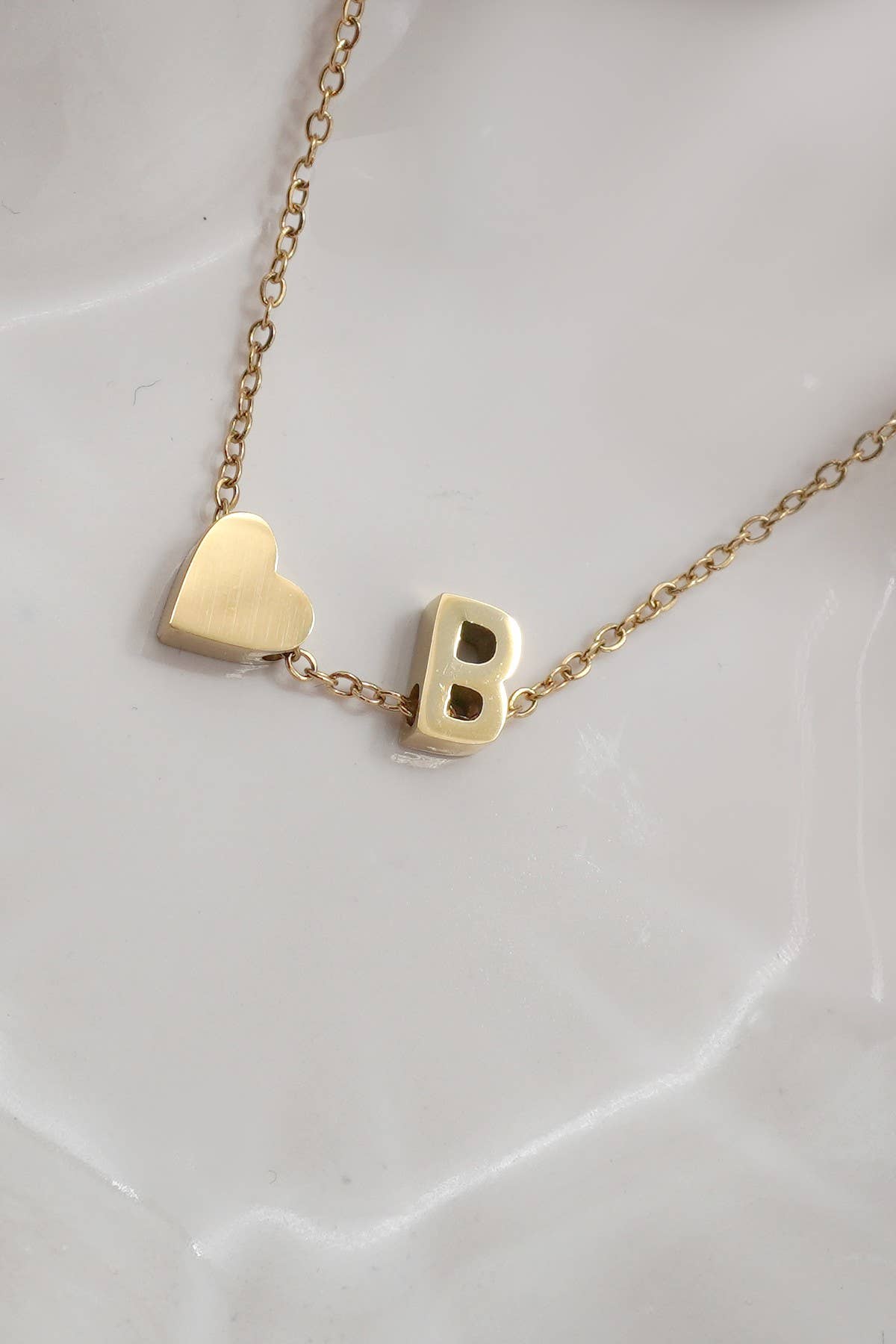 18k Stainless Steel Tarnish Free Initial Necklace | B