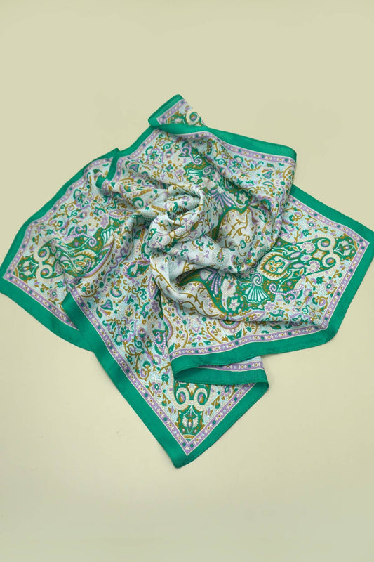 Vintage Paisley Print Bandana Scarf | Green