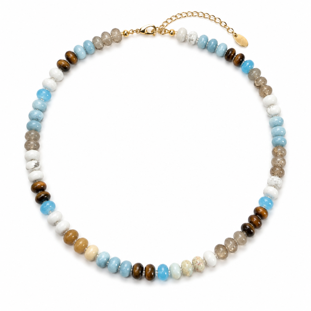 Color Garden Beaded Necklace – Natural Stone Beads Mix: Mocha Blue