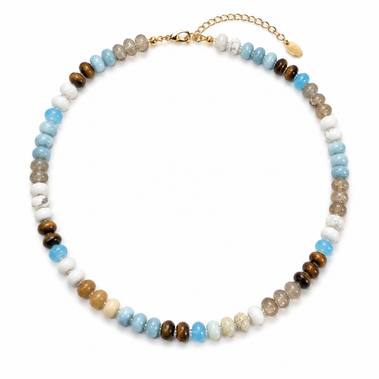 Color Garden Beaded Necklace – Natural Stone Beads Mix: Mocha Blue
