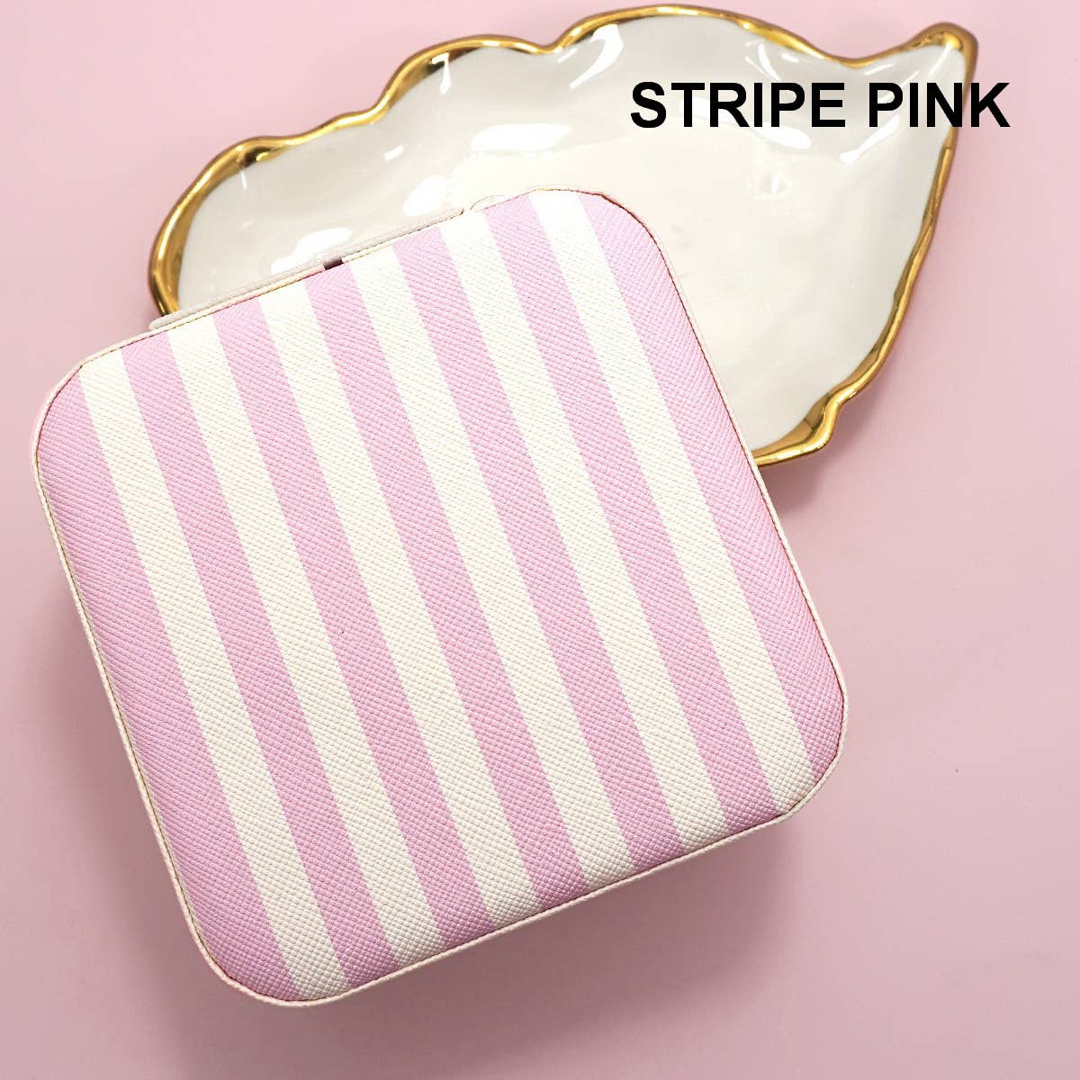 Designed Jewelry Organizer Travel Box Case | Stripe Pink