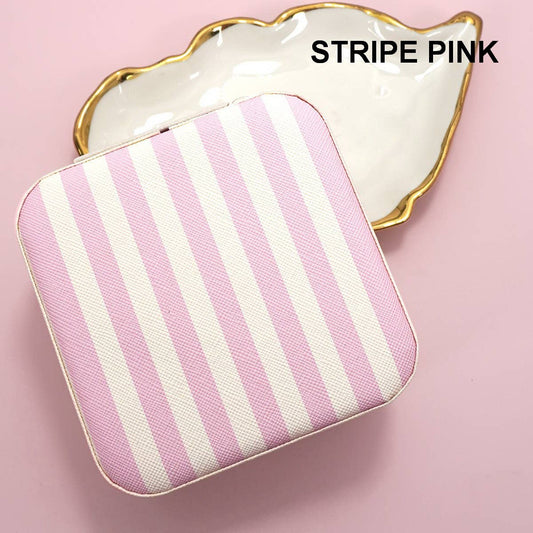 Designed Jewelry Organizer Travel Box Case | Stripe Pink