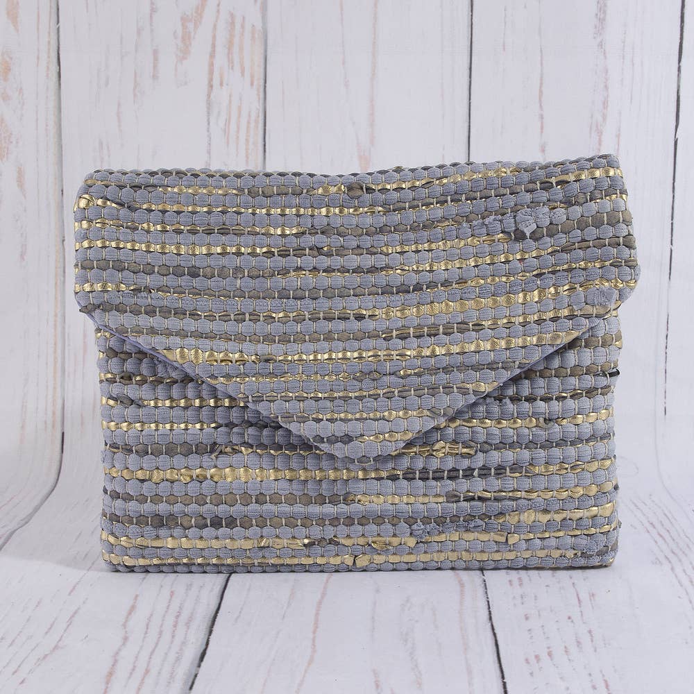 Woven Metallic Thread Envelope Clutch Bag: PU