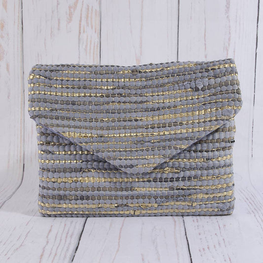 Woven Metallic Thread Envelope Clutch Bag: PU