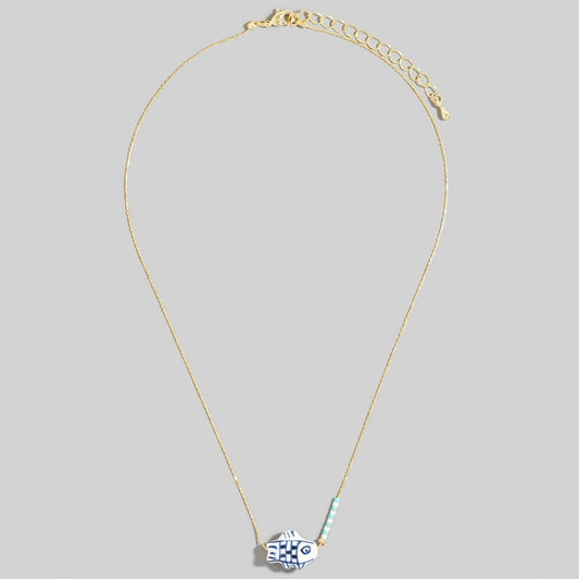 Dainty Chain Ceramic Fish Pendant Necklace: WH