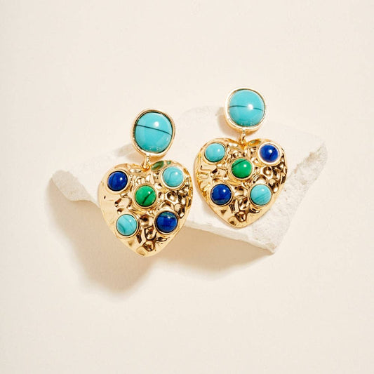 1.75 In Vintage Heart Pendant Resin Stone Earrings: Turquoise / ONE