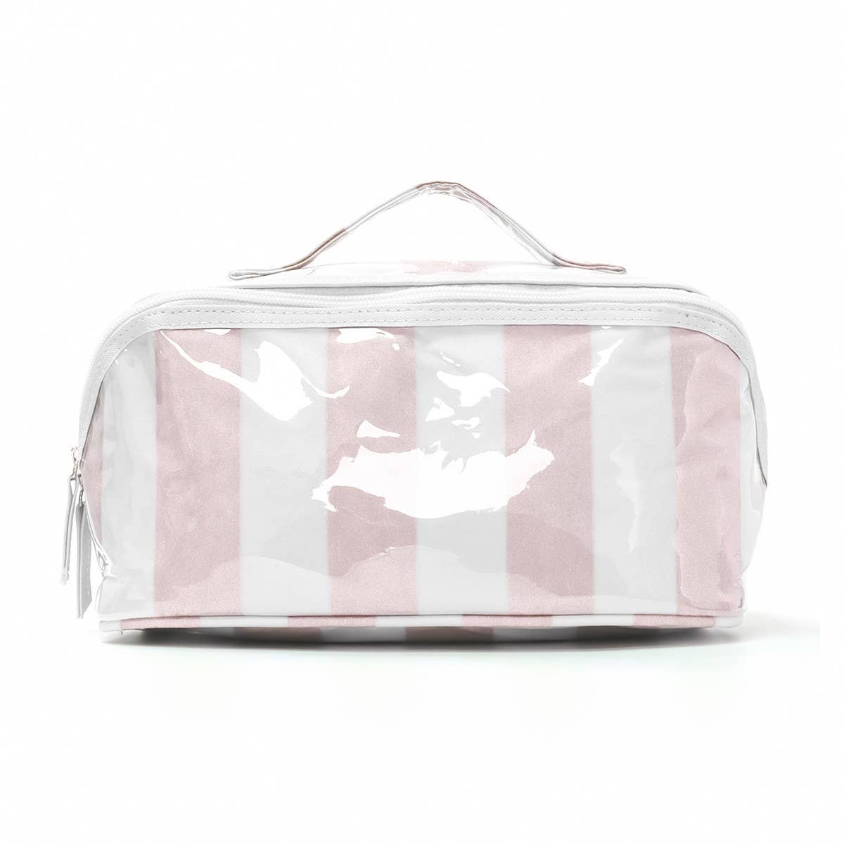 Checker Striped  Open Flat Cosmetic Makeup Pouch | Pink White