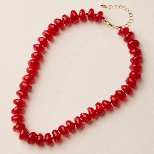 Resin Beaded Chunky Necklace: RD / ONE