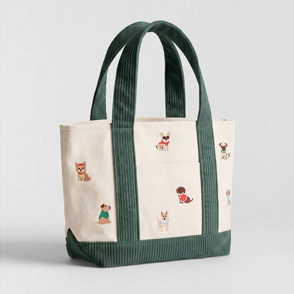 DOGS Embroidered Corduroy Canvas Tote Bag