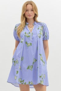 Elise Puff Sleeve Dress In Blue