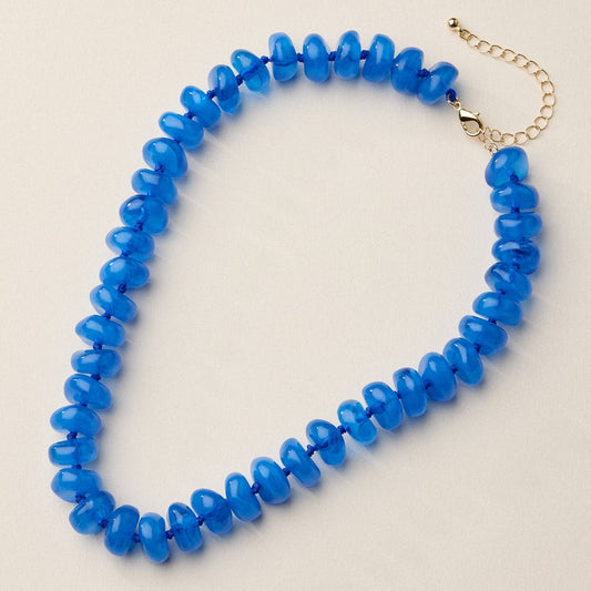 Chunky Translucent Glass Bead Necklace with Adjustable Chain – Handmade Statement Jewelry: BL / ONE