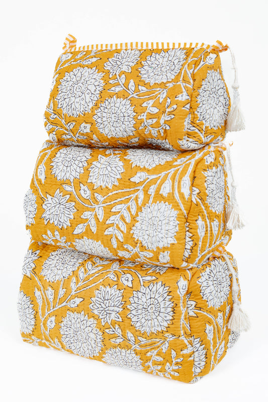 Quilted Cotton Toiletry Bag: Yellow