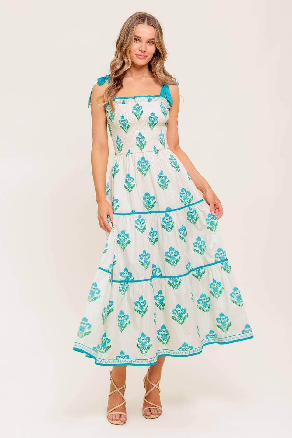 A Printed Woven Midi Dress: Ivory Blue / Contemporary
