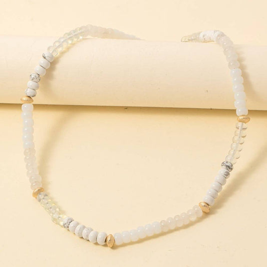 Mixed Semi Precious Stone Beaded Necklace: WHT