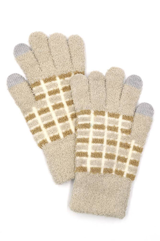 Cozy Color Blocked Smart Winter Gloves: Taupe