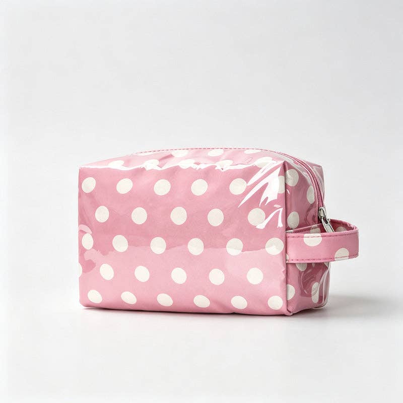Polka Dots PVC Zipper Cosmetic Pouch: Pink / F