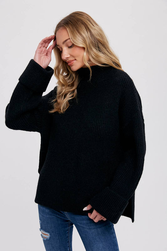 Funnel Neck Oversized Pullover: Black