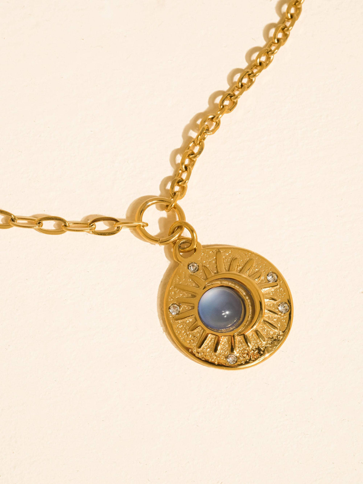 Moonlit 18K Gold Non-Tarnish Blue Stone Medallion Necklace: Yellow Gold