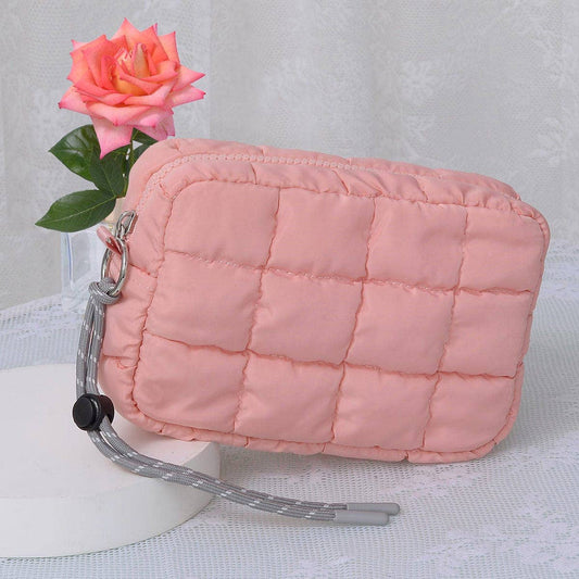 Nylon Quilted Puffer Clutch/Pouch: Light Pink