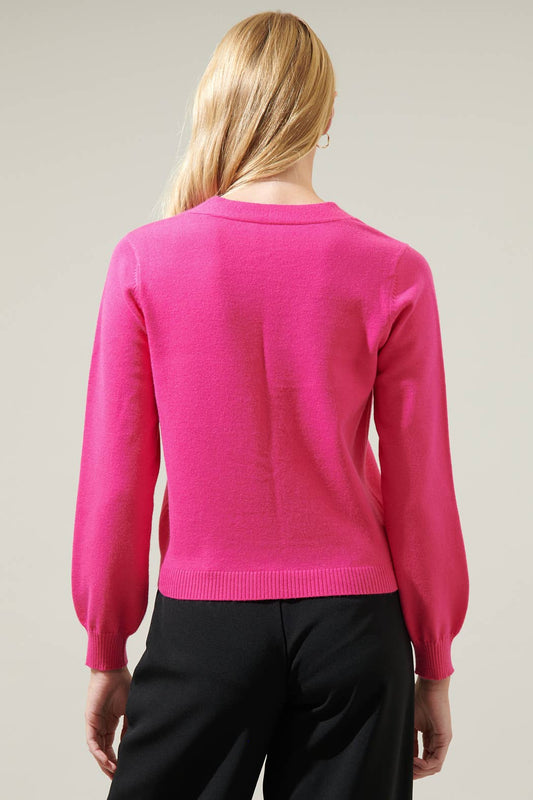 Elle Bow Cardigan Sweater: Fuschia