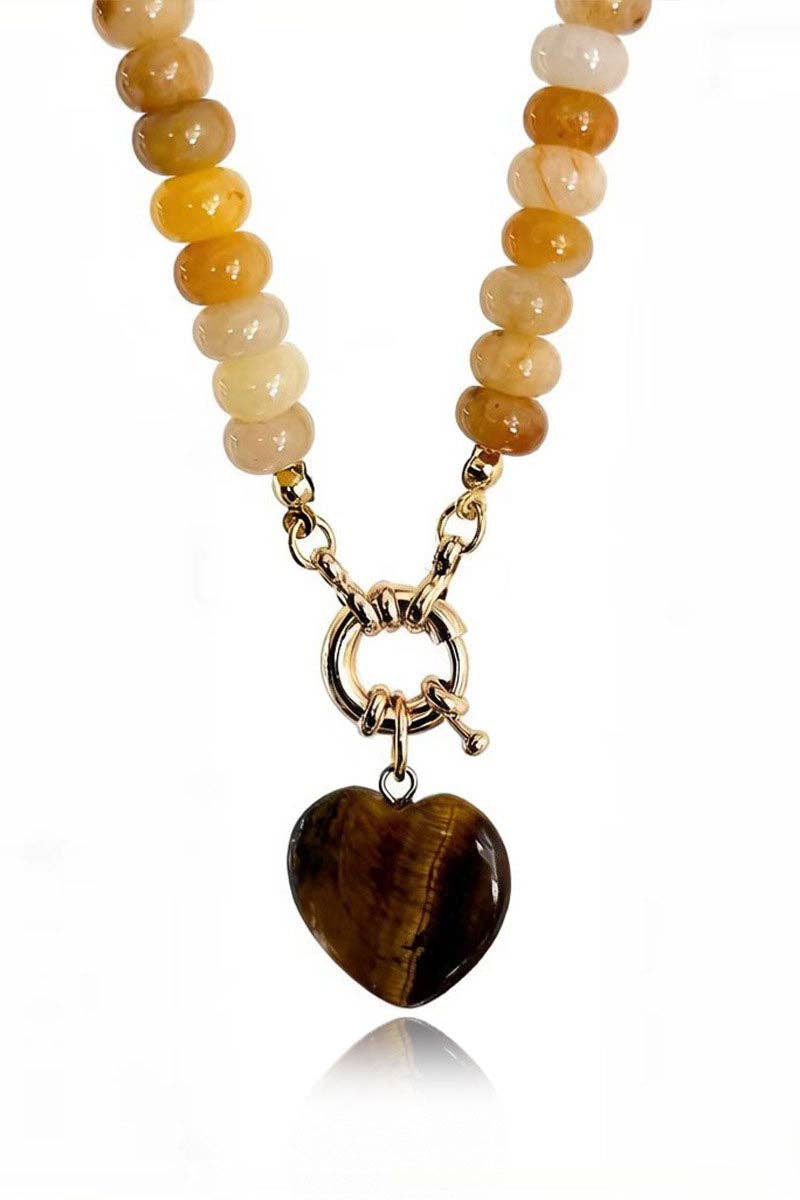 Multi-Strand Beaded Necklace with Heart Charm: COFFEE / One Size