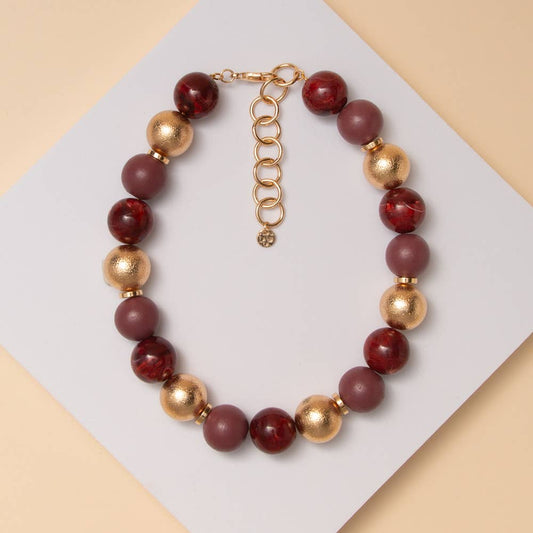 Beaded Multi Color Necklace : Wine