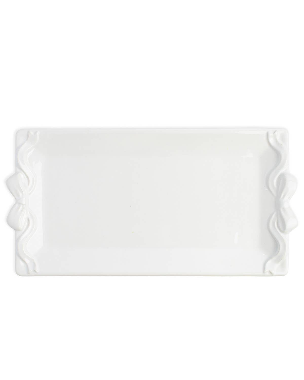 Bow Embossed Rectangle Platter White