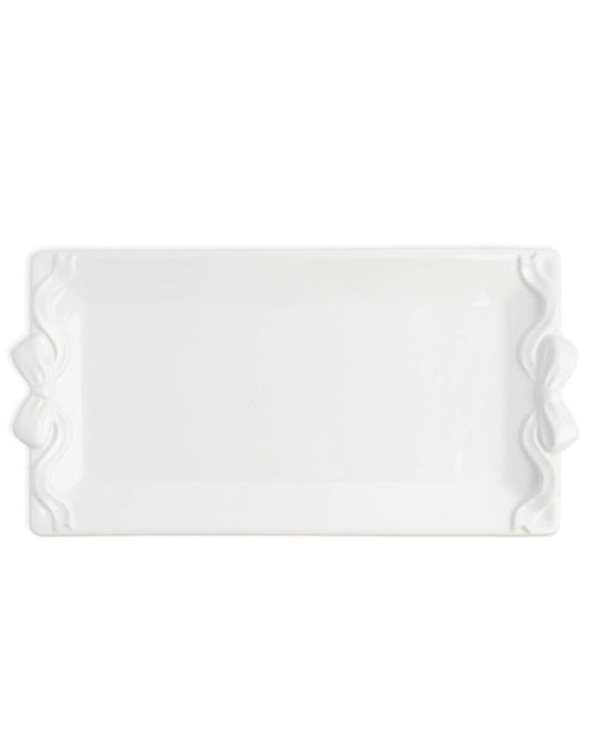 Bow Embossed Rectangle Platter White