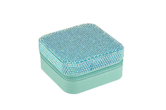 Rhinestone Multi Compartment Jewelry Box: Turq