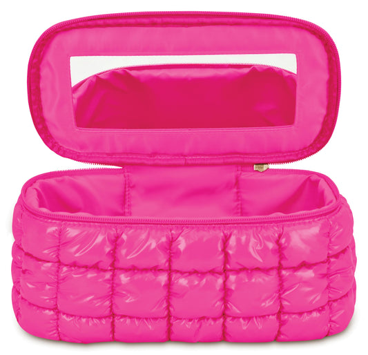 Hot Pink Shiny Puffer Cosmetic Case