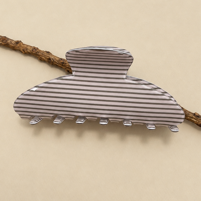 Jumbo Stripe Plaid Oval Hair Claw Clips | Stripe Brown