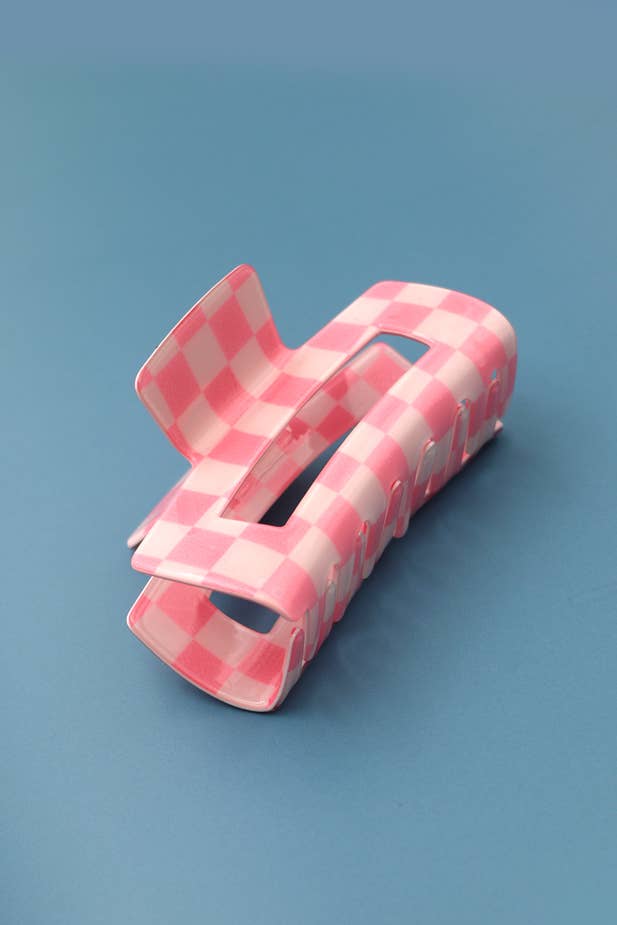 Jumbo Resin Checker Hair Claw Clips 4inch | Pink