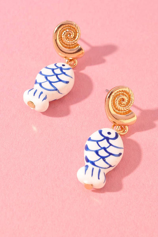 PORCELAIN FISH EARRINGS: Gold/Blue
