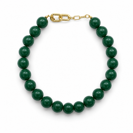 Beaded Color Gumball Statement Necklace: Emerald Green