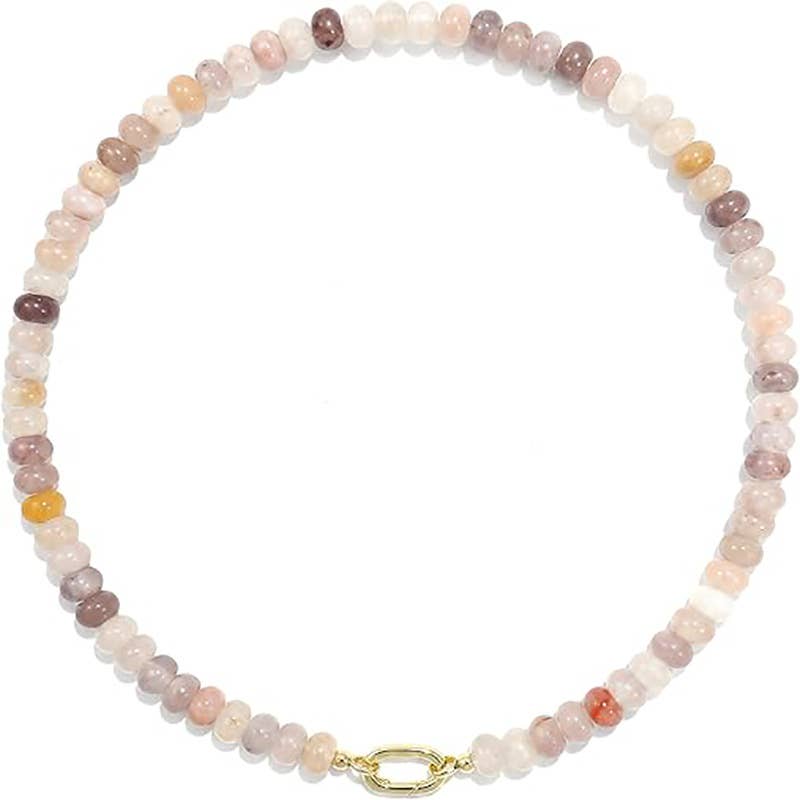 Rondelle Bead Necklace Detachable Oval Metal Buckle Dainty: Color_17 / M